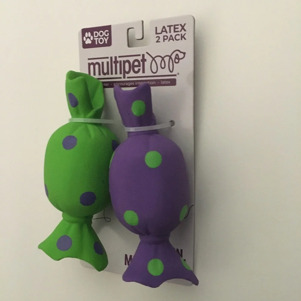 NEW (S) Dog Toys Mini 2 Latex Squeakers Green and Purple | Multipet